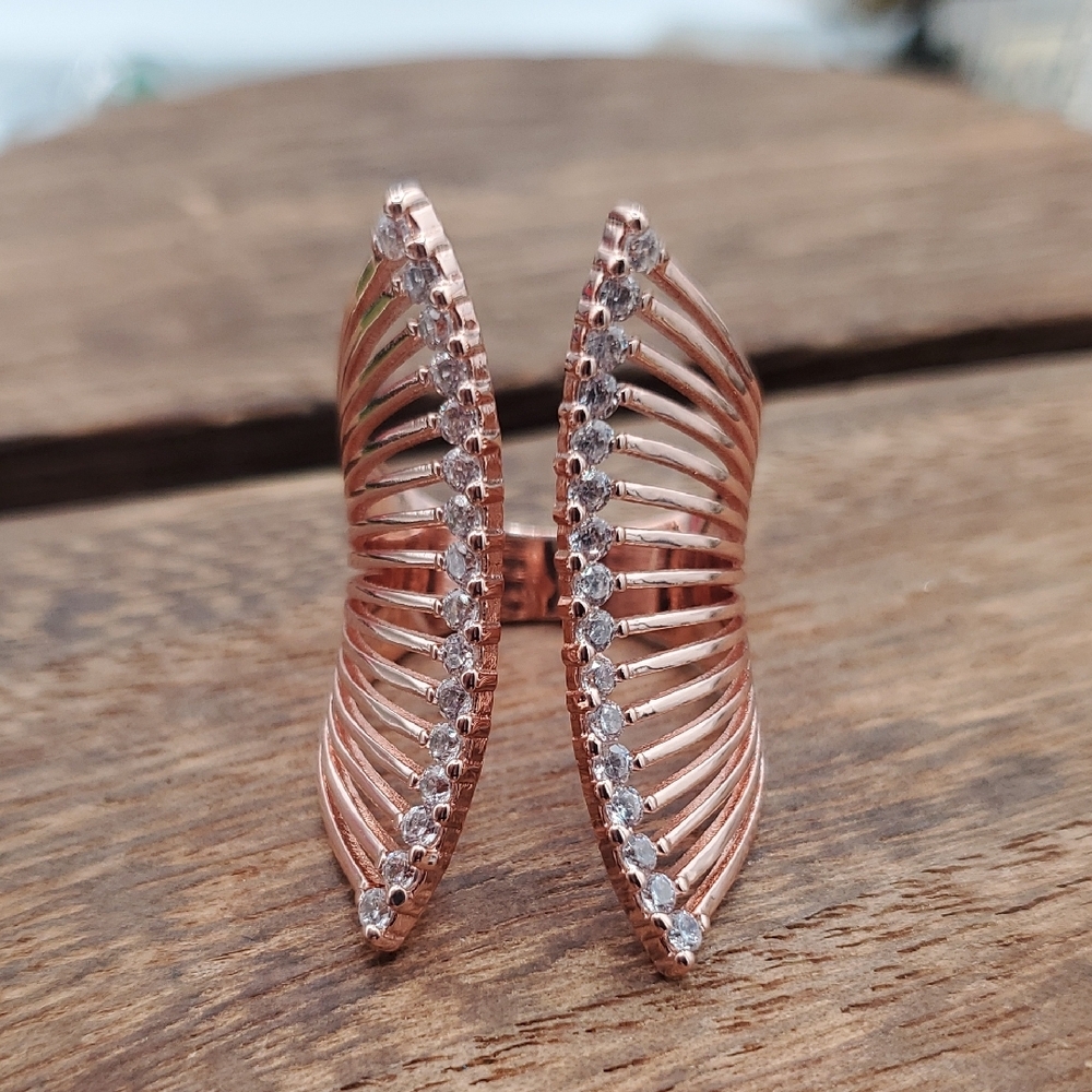 Rose Gold Tone Crystal Marquise Double-Row Ring Size 9 R820